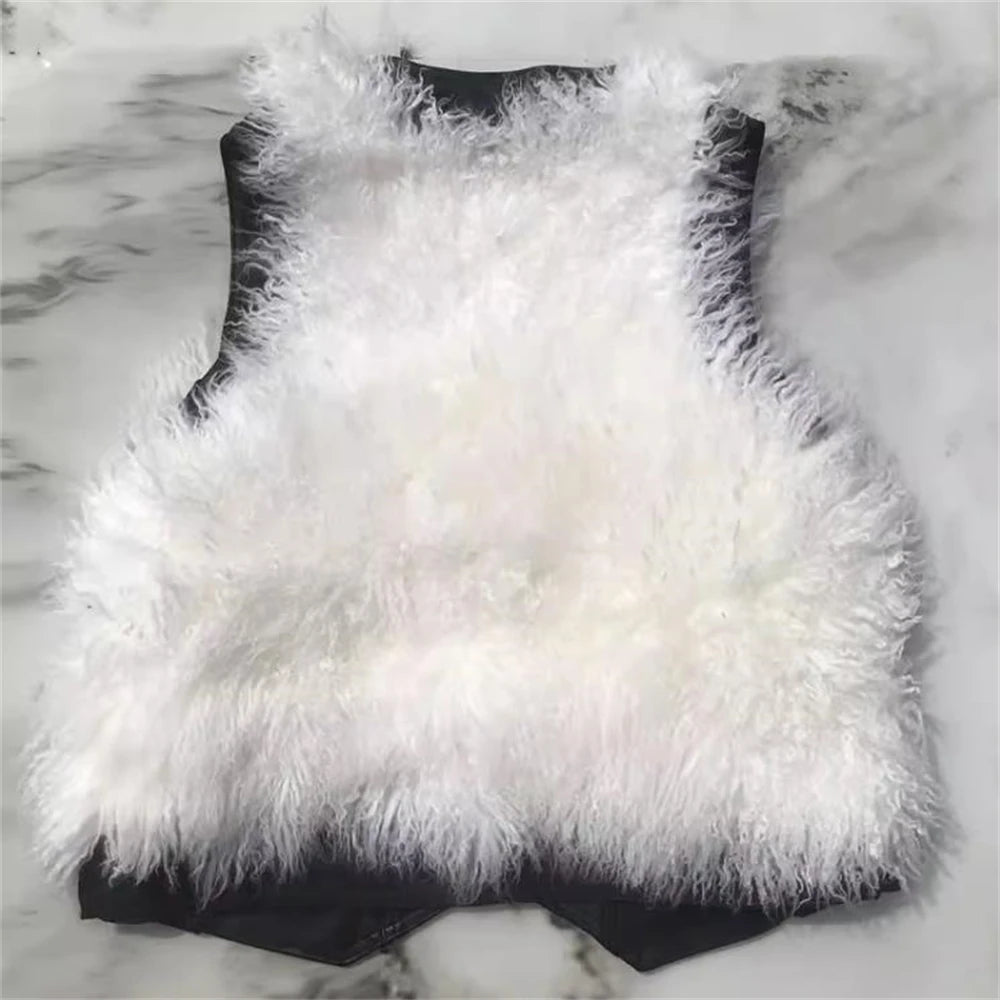 Visco Men's V-Neck Black Single Breasted Thick Fur Vest 100% Sheepskin Fur Vest Warm Autumn Winter Hot Sale