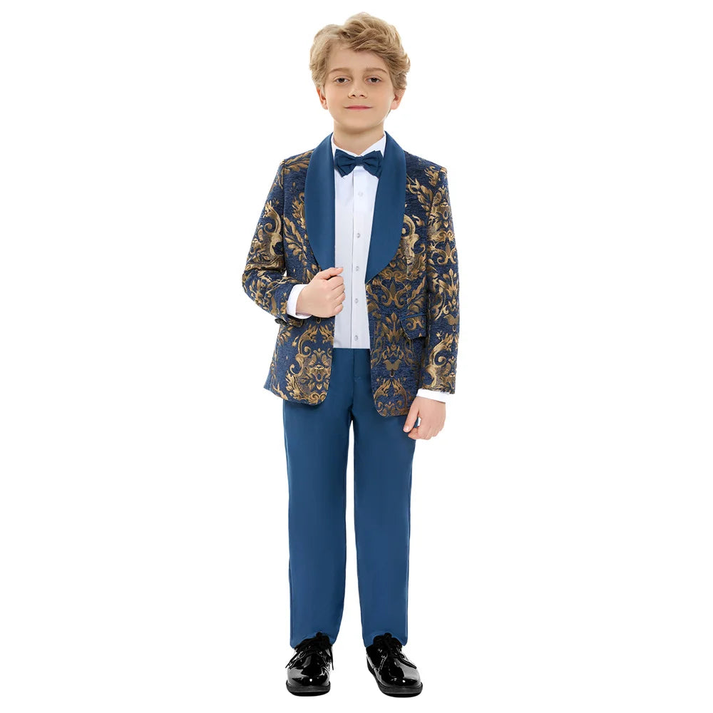 Visco Handsome Boys' Evening Dresses, Boys' Costume Suit, Children's Wedding Suit For Boys, Navy Blue Floral Blazer, Kids' Prom Suits