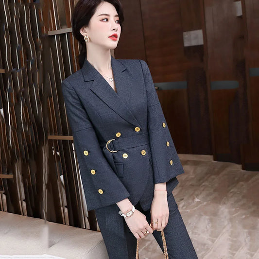 Maxy New Women's Outfits Professional Business Casual Trousers Suit Office Ladies Work Wear Long Sleeve Blazer Pants Two Piece Sets