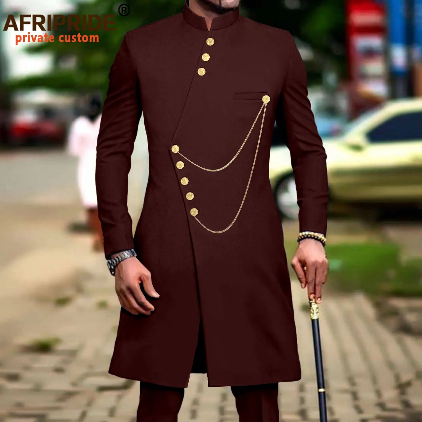 Maxy Men`s Suit African Clothes Dashiki Single Breasted Long Jackets and Pants 2 Piece Set Slim Fit Formal Outfits Coats A2316014