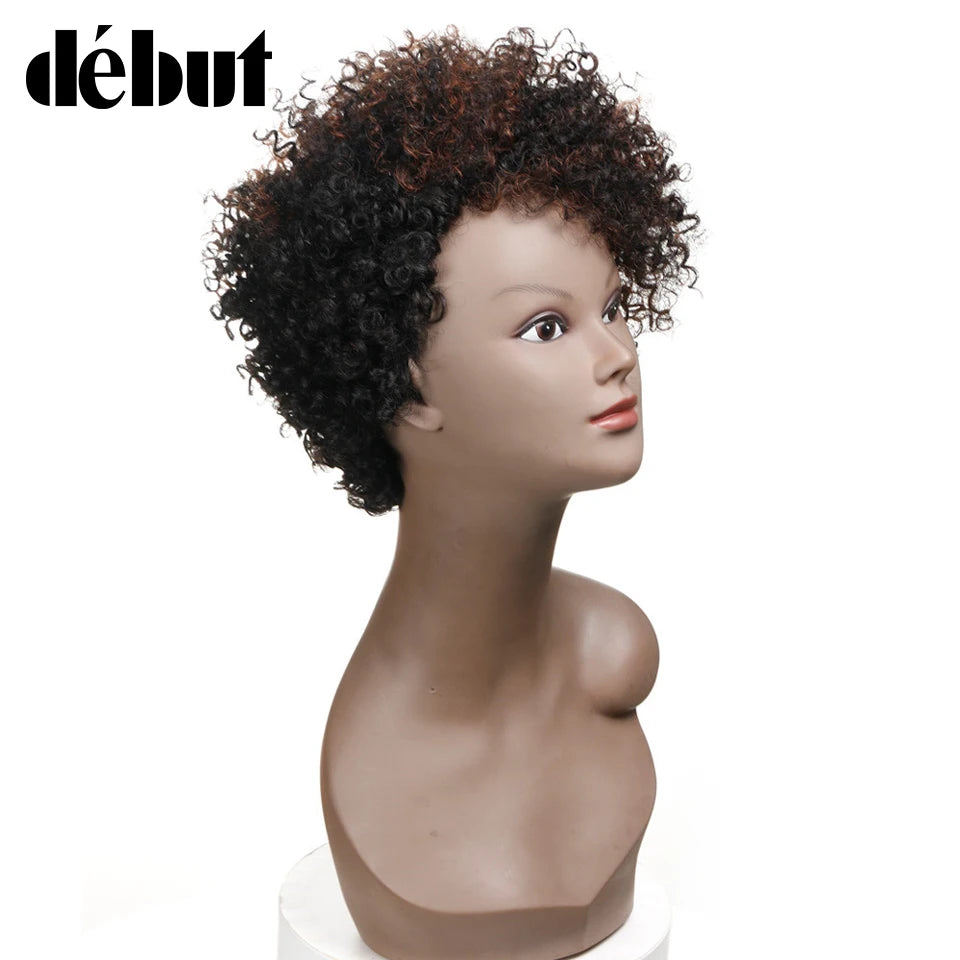 Maxy Debut Short Bob Wigs Cheap Kinky Curly Wigs for Black Women Brazilian Human Hair Wig Ombre Brown Color Remy Hair Extensions