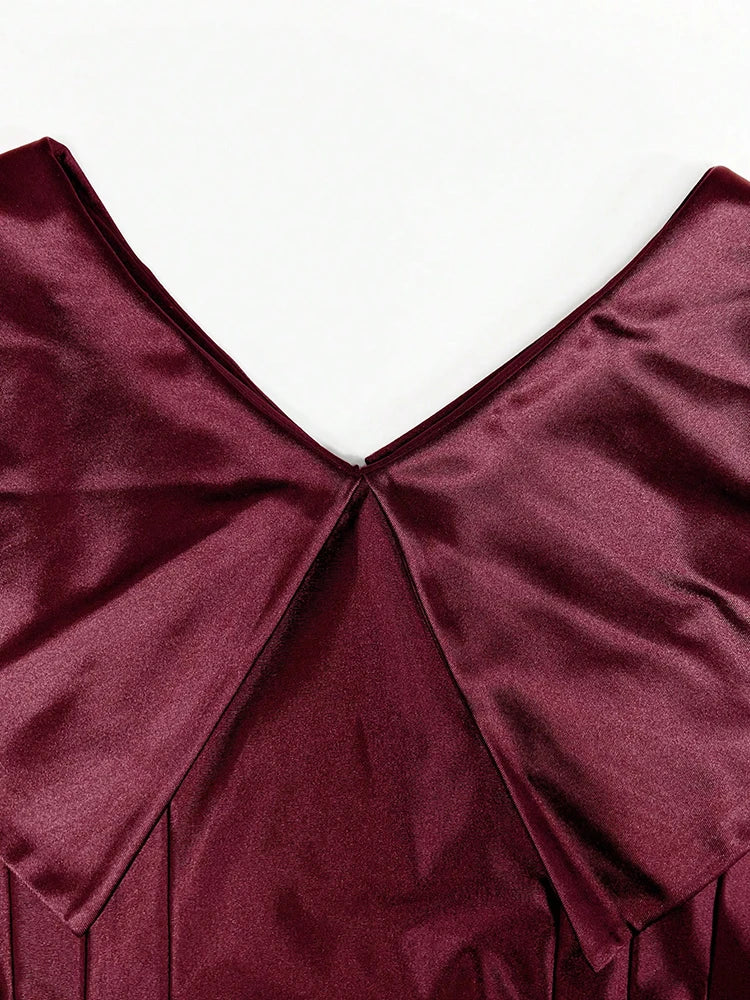 Maxy New In Dresses Stylish Solid Red Elegant Maxy Long Dresses V-neck Women's Summer Dress Fitting Party Dresses Female Clothing