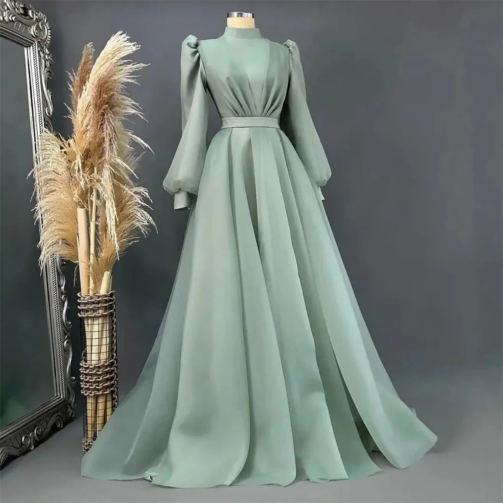 Maxy Customized Formal Gown Saudi Arabia Evening Prom Dearin High Collar A-line Floor Length Skirts Fold Draped Layered