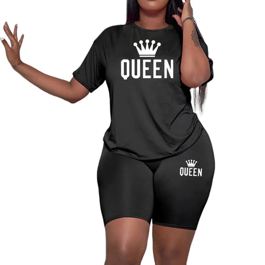 Maxy Summer New Arrival Women's Tracksuit 2pcs Set Queen Printed O-Neck T-shirt Sport Shorts Urban Fashion Ladies Casual Outfits