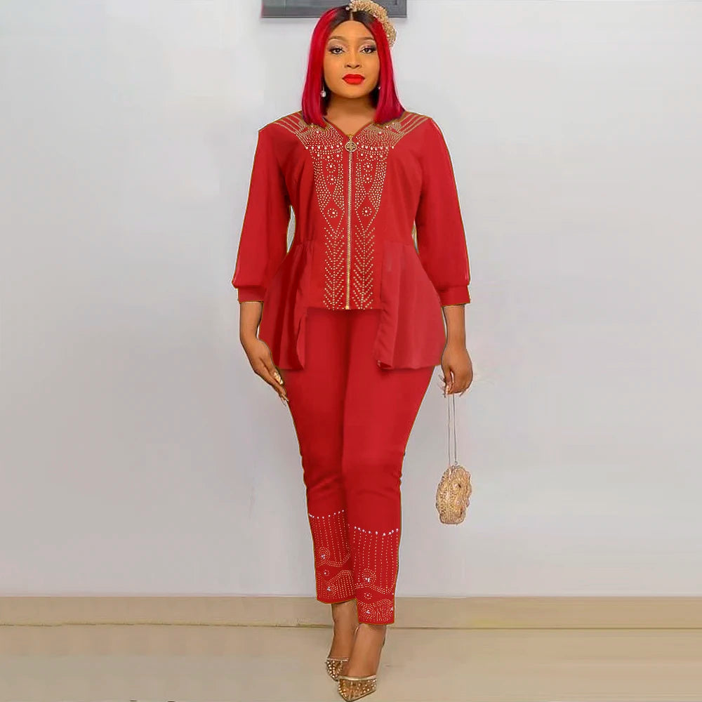 Amay 2 Piece Set Clothes New Dashiki Summer Fashion Suits Top And Trousers Plus Size Party Clothing for Lady