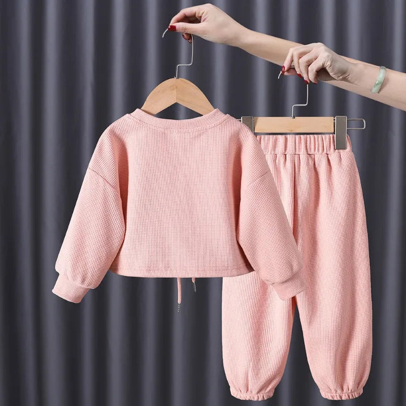 Maxy 2024 Autumn and Winter Baby Girl Clothes Cute Cartoon Bear Sports Suit Sweater + Trousers Two-piece Set Toddler Outerwear Suit