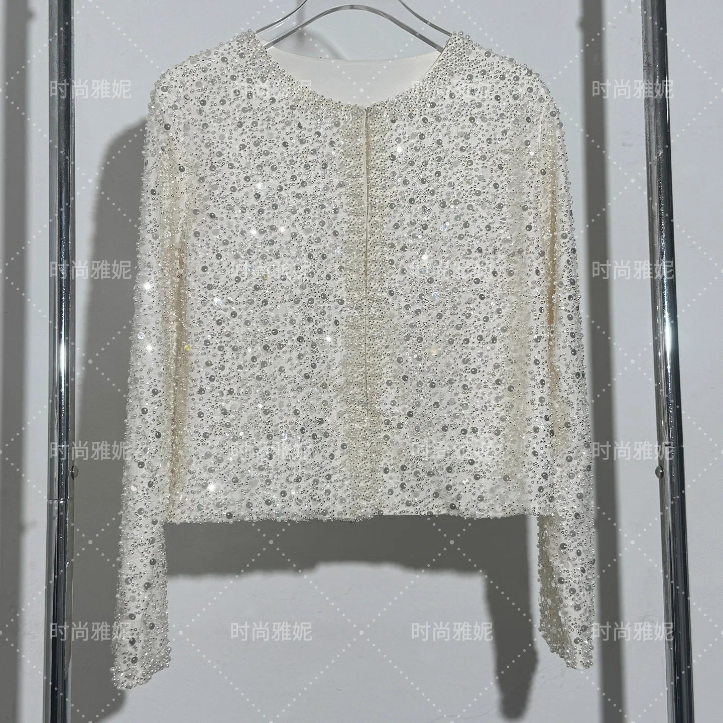 Maxy Fashion Heavy Sequin Beaded Cardigan Jacket for Women Slim Fit Bodycon Mid-Length Skirt Trendy Long Sleeve Coat