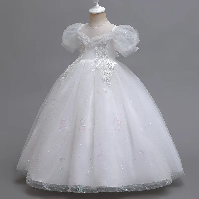 Maxy princess Girl Heavy Industry elegant court style dress skirt Flower child wedding dinner long dress puffed sleeves #C2208
