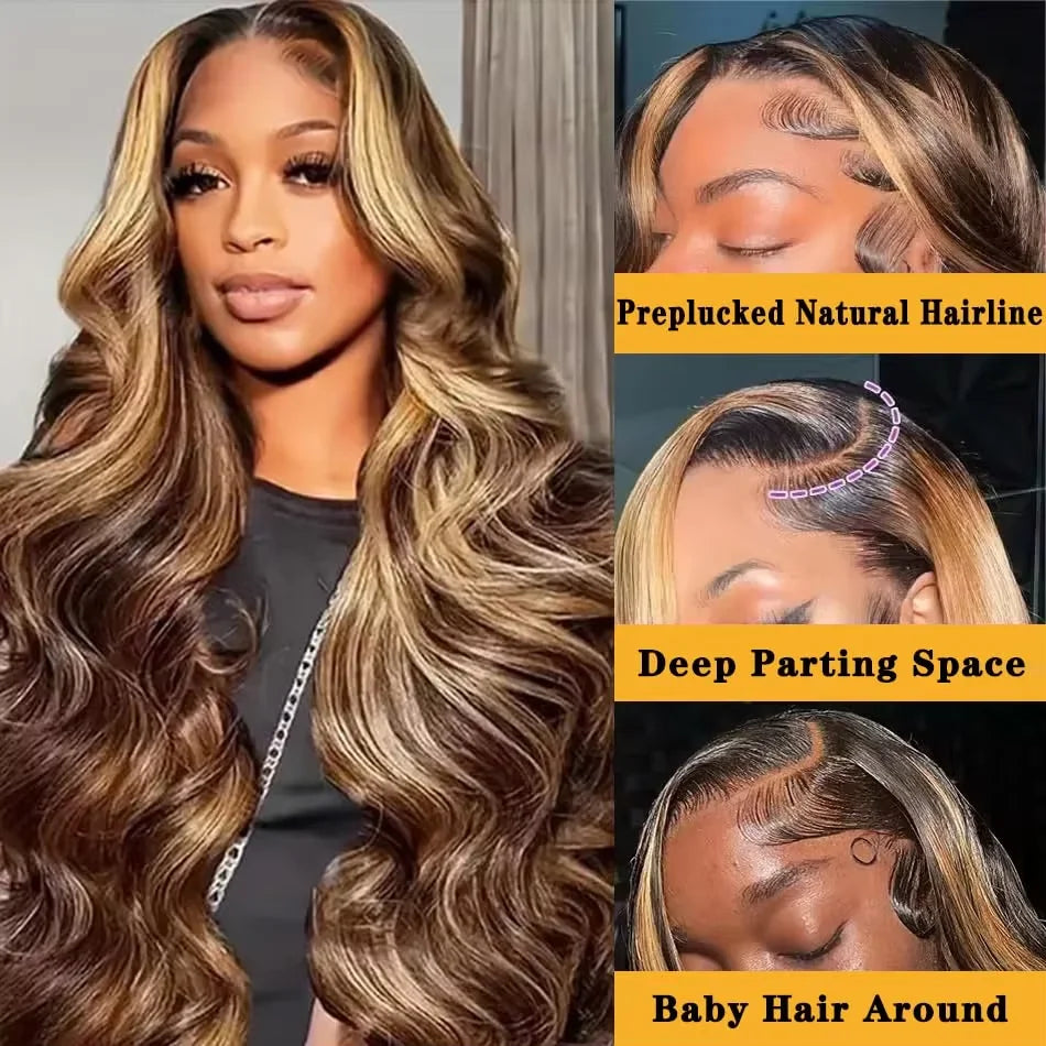 Black Brown Lace Front 13x4 Body Wave Wigs P427 Highlight Ombre Human Hair 13x6 HD Lace Frontal Blonde Colored Wig