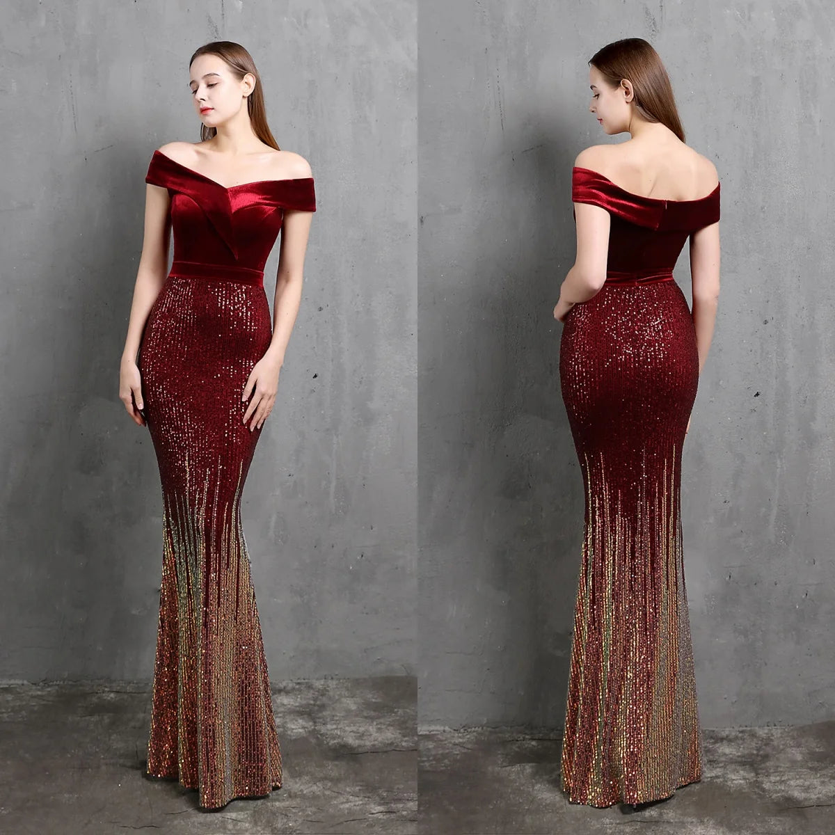 Maxy Evening Dresses Vervet Sequins Stretchy off the shoulder Zipper Back Mermaid Trumpet Floor Length Women Party Formal Gowns YE093