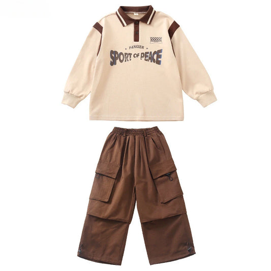 Maxy Boys Hip Hop Shirt Solid Cargo Pants Girls Sweatshirt Street Dance Joggers Children Sport Clothes Sets Kids Jazz Costumes