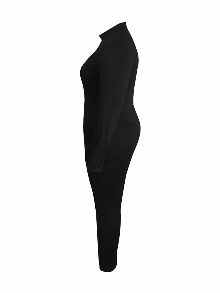 Amay Women's Plus Size Black Jumpsuit Autumn Fashion Long Sleeve Skinny Jumpsuits New Comfortable Big Size Women's Clothing