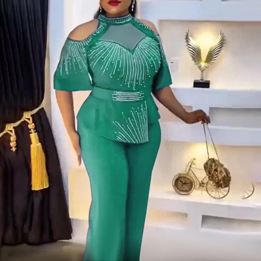 Maxy 2 Piece Set Africa Clothes 2024 New African Summer Fashion Suits Top And Trousers Plus Size Party Clothing for Lady