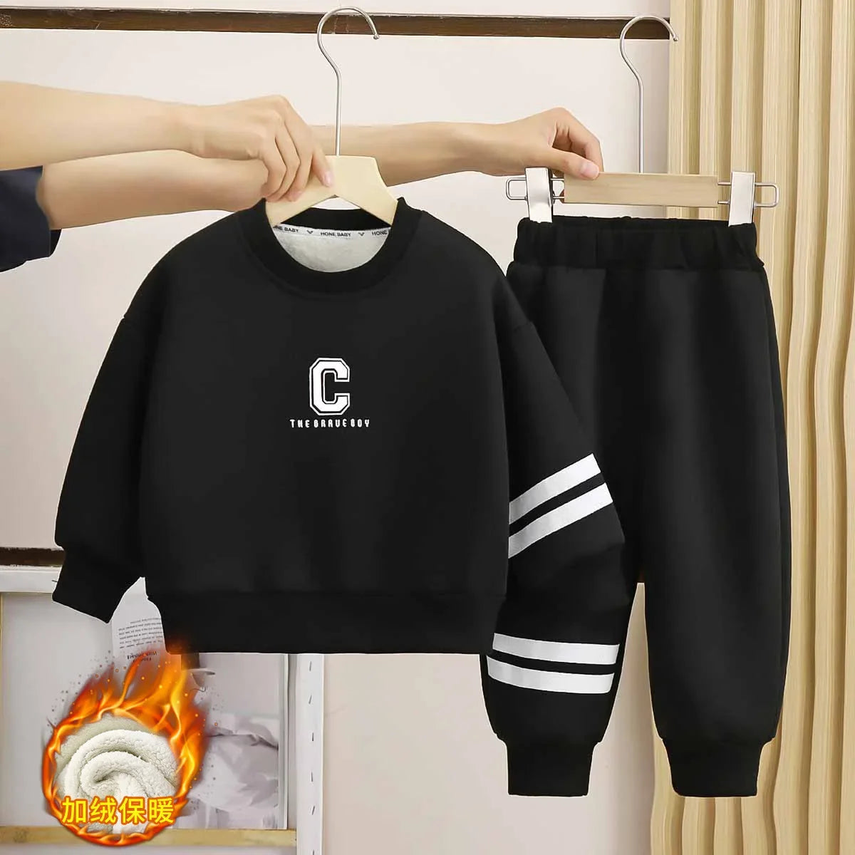 Maxy Girls Boys Velvet Clothes Sets Toddler Kids Letter Sweatshirt Pant 2pcs Suit 2024 Autumn Winter Children's Clothing Casual