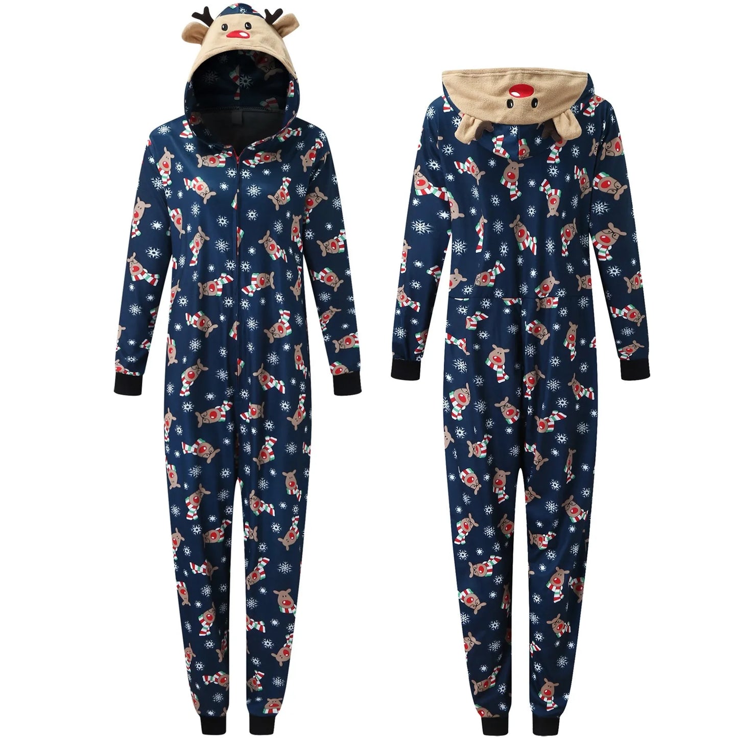 Maxy Christmas Family Clothing Set Adult Children Deer Hooded Romper Jumpsuit Family Pajamas Sleepwear Santa Matching Family Outfit