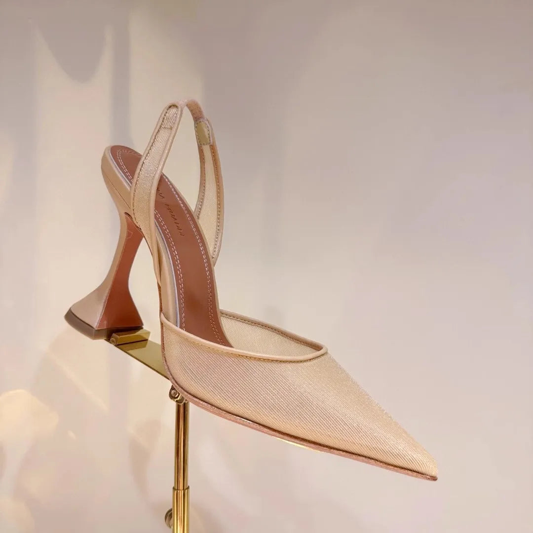 Maxy High-heeled sandals summer new pointed lace mesh wine glass heel wedding shoes banquet dress versatile simple women's shoes