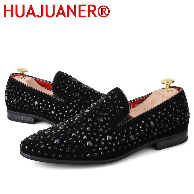 Visco Movechain Arrive Men's Genuine Leather Loafers Casual Shoes Fashion Mens Rhinestone Driving Shoes Man Flats Dress Wedding Shoes