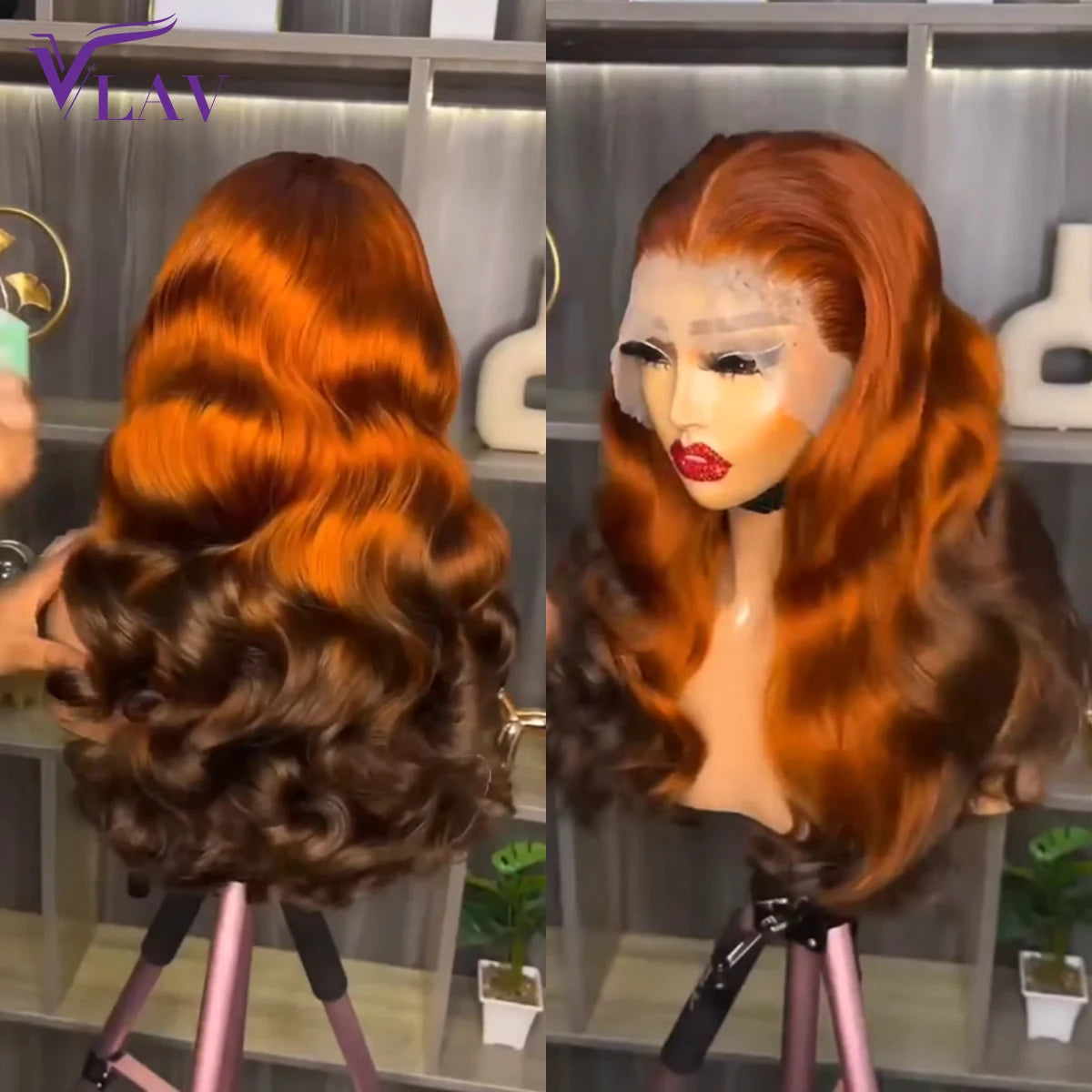 Maxy Glueless Wigs Human Hair Bouncy Curly 13×6 HD Lace Frontal Wigs 360 HD Transparent Lace PrePlucked For Women 4/350 Ginger Color