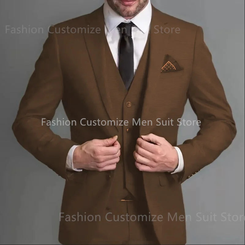 Amay Navy Blue Male Suits Slim fit Notched Lapel  Wedding Tuxedos 3 Piece Sets Tailor Made Business Mens Costume (Blazer+Pants+Vest)