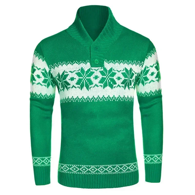 2025 Autumn Winter Men's Snowflake Christmas Sweater Knitted Sweater V-Neck Casual Knit Jumpers Pullovers Home Warm Outwear Male