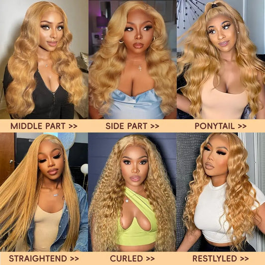Maxy Honey Blonde Wig Human Hair 200% Density Body Wave 13x4 13x6 Lace Front Wigs Human Hair Pre Plucked Colored 27# Lace Frontal Wig