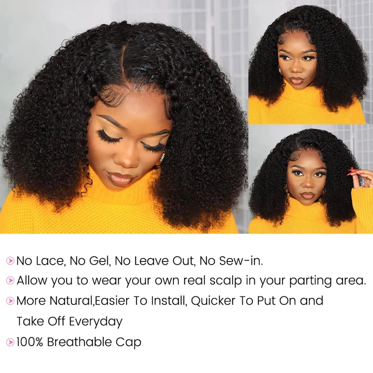 Amay V Part Wig Human Hair Curly No Leave Out V Part Wig for Black Women Kinky Curly Glueless Clip In Half Wig 180% D Natural Color