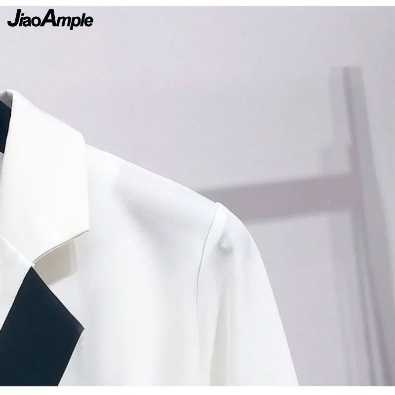 Amay Girl White Shirt Top Midi Skirt Two-piece Women's Professional Suit Korean Fashion Elegant Blouse Dress Set Female Clothes