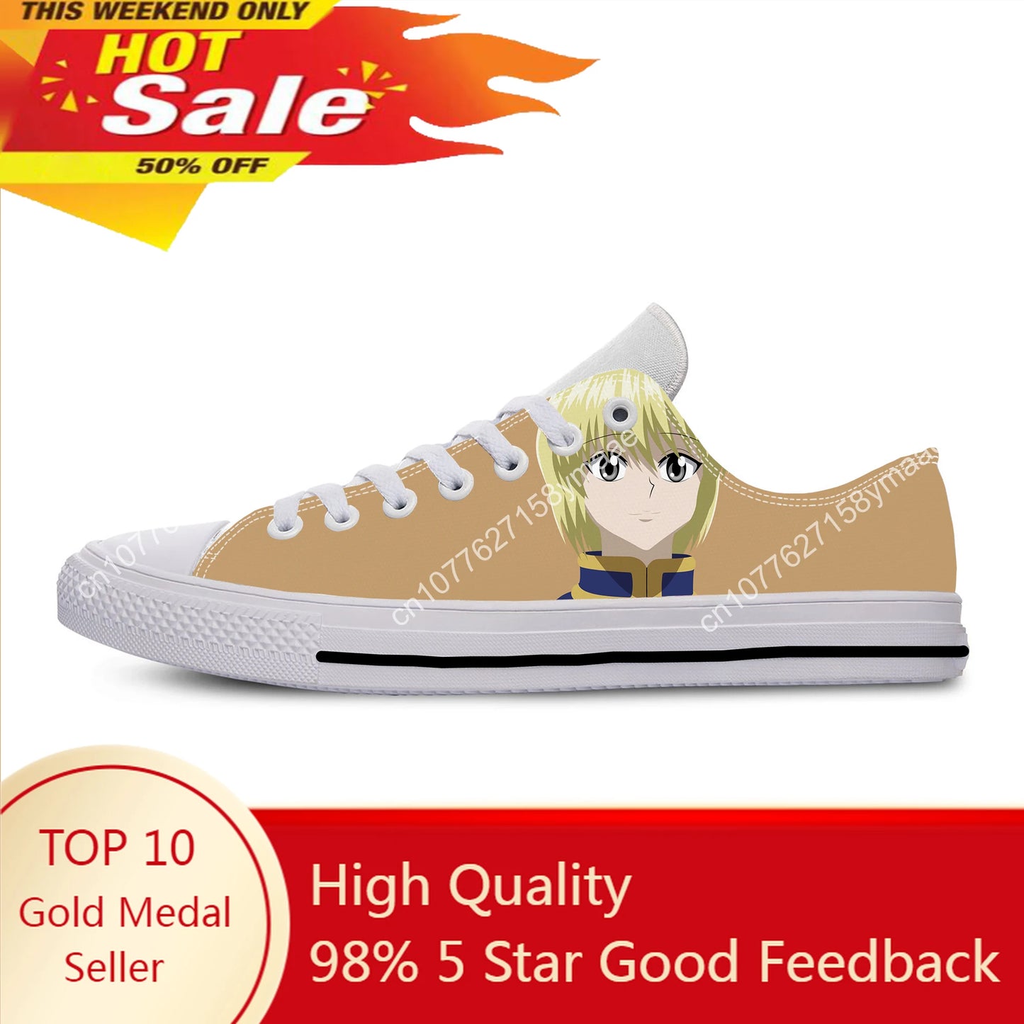 Maxy Japanese Anime Manga Hunter X Hunter Kurapika Cool Casual Cloth Shoes Low Top Lightweight Breathable 3D Print Men Women Sneakers