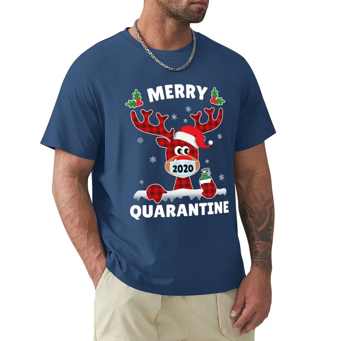 Merry Quarantine Christmas 2024 Max Reindeer Mask Family Pajamas T-Shirt summer clothes animal Prin for boys clothes for men