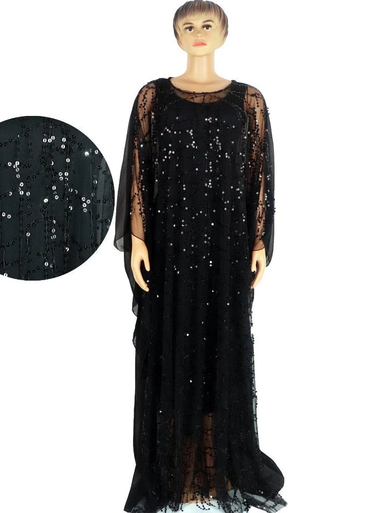 Women Loose Straight Two Pieces Set Oversize Inside Casual Sequined Pullover Dress Suits Formal Evening Celebrate Party Clothing