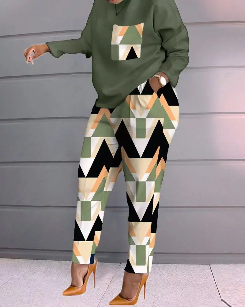 Amay 2 Piece Sets Women Outfits Autumn Winter New Print Long Sleeve Top & Fashion Pants Set Casual Suits Streetwear Y2k Clothes