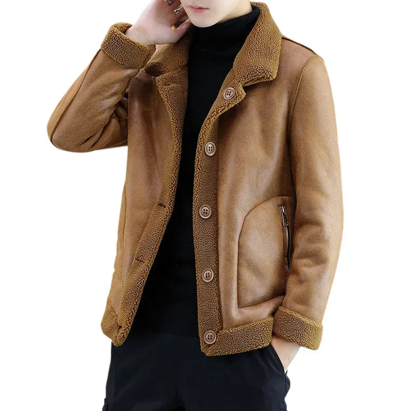 Visco Men Winter Faux Fur Coat Vintage Double-Sided Oversized Jacket 4xl 5xl Thick Velvet Cotton Faux Leather Jacket Windbreaker Boys