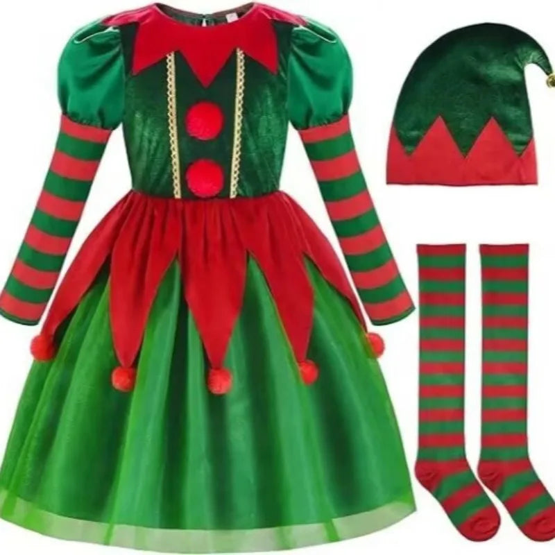 Maxy Christmas Costumes for Girls and MOM Family Matching Dress+Hat+Socks+Shoes+Belt Christmas Set Adult Kids New Year Xmas Suit