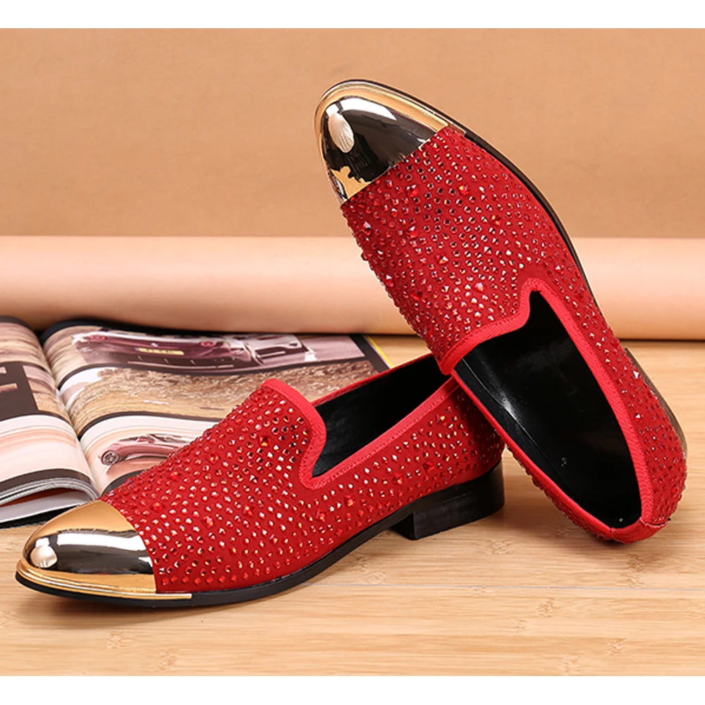 Maxy Autumn Metal Soup diamond COW LEATHER Luxurious Commercial affairs Customized Personality Party Socialize Shoes