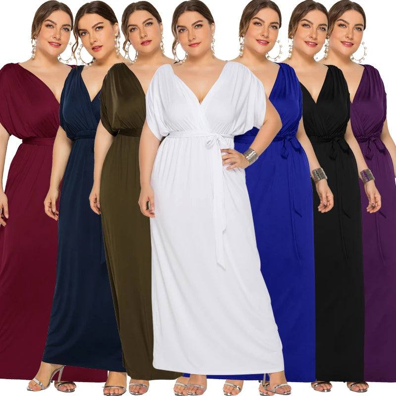 Maxy dress Long Plus Size Evening Party Dress V Neck Stretchy White Vestido Robe de Soiree Wedding Guest Dress LMT-FP3310