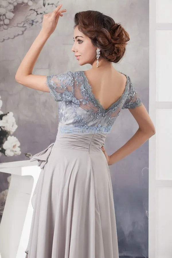 Macy new design hot seller custom size/color beading chiffon evening gown cap short sleeve plus size evening dress