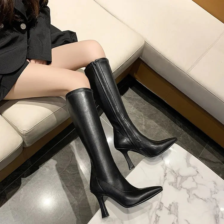 Babs High Heels Dress Shoes Pointed Toe Bare Boots Black Booties Thin Heeled Fashion Ankle Boots Retro Ladies Shoes Botas