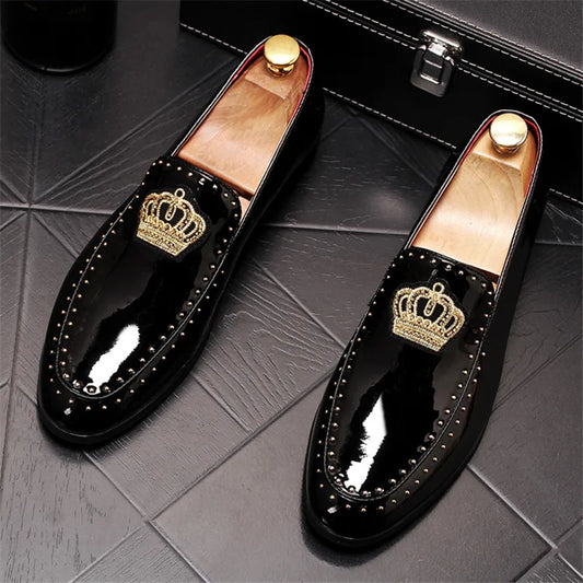 Visco New Luxury Royal Style Men Handmade Embroidery Crown Pattern Exotic Designer Loafers Fashion Brand Casual Wedding Dress Shoes