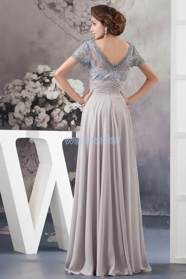 Macy new design hot seller custom size/color beading chiffon evening gown cap short sleeve plus size evening dress