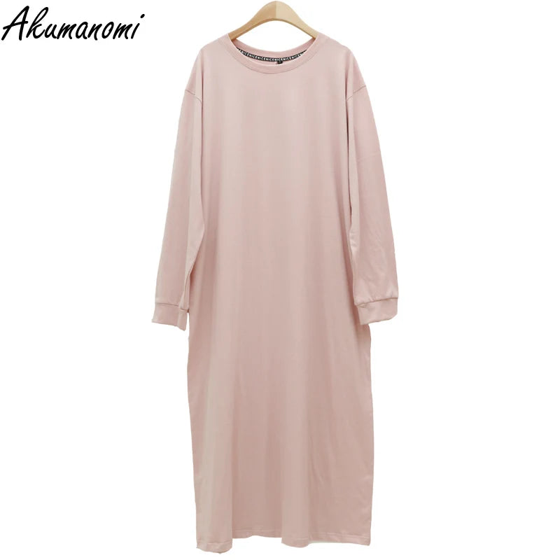 Babs Casual Pink Black Cotton Long Sleeve Women Dresses 2024 Elegant Plus Size 10xl 7 5 Xl Autumn Spring Loose Dress