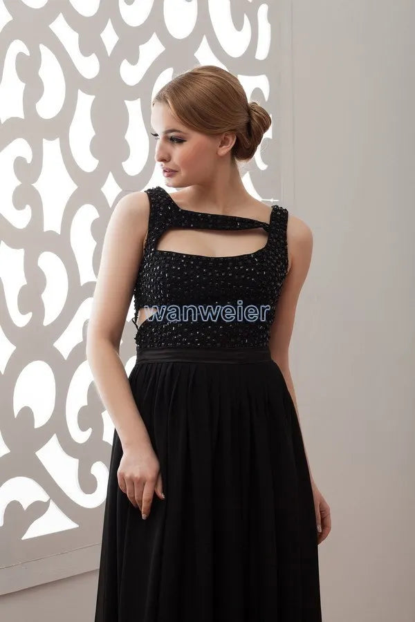 Macy 2014 hot sale new design custom color/size beading evening gown black long plus size evening dress