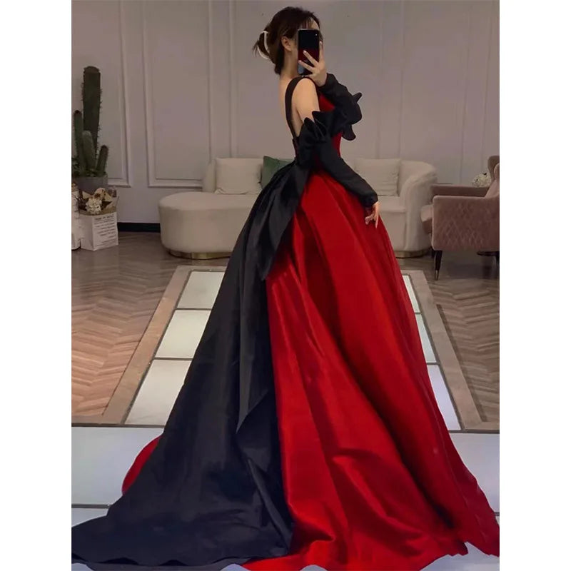 Babs Elegant Red Trailing Wedding Dresses Women Sexy Backless Long A-line Formal Party Prom Gown Robe de soiree