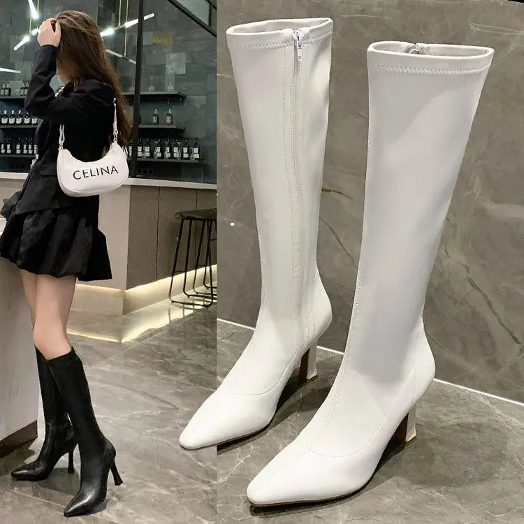 Babs High Heels Dress Shoes Pointed Toe Bare Boots Black Booties Thin Heeled Fashion Ankle Boots Retro Ladies Shoes Botas