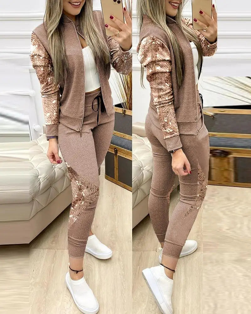 Maxy Tracksuit suits 2 Piece Set Zipper Jacket+Long Pants Sports Suit Female Sweatshirt Sportswear Suit for Woman Clothing