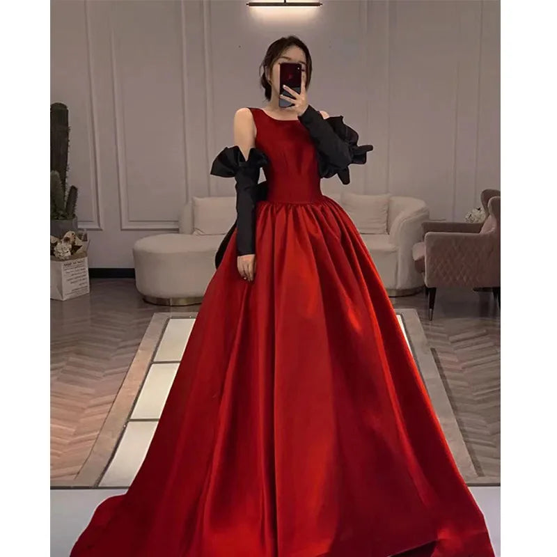 Babs Elegant Red Trailing Wedding Dresses Women Sexy Backless Long A-line Formal Party Prom Gown Robe de soiree