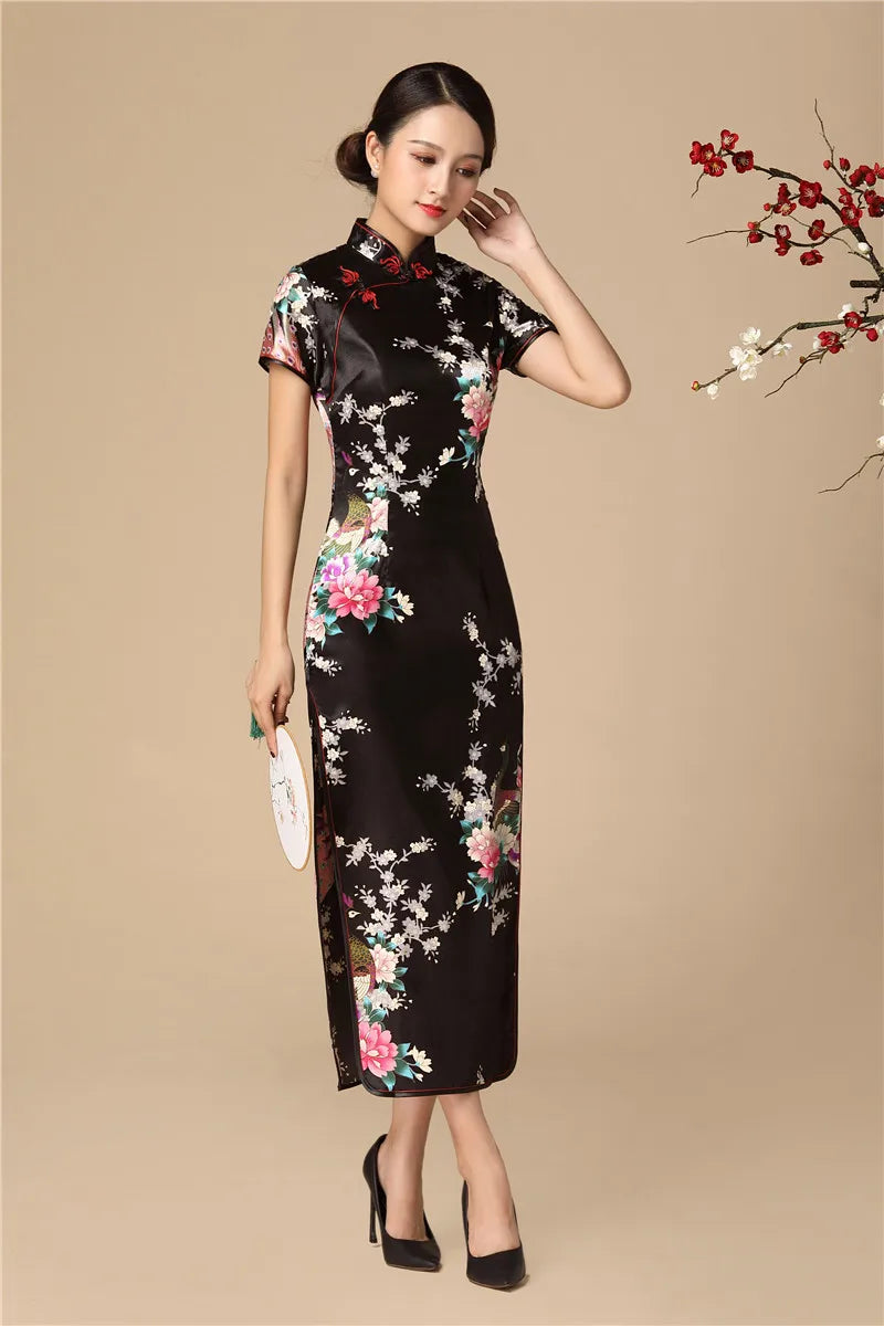 Babs Elegant dress Chinese Traditional Formal Dress Slim Evening Gowns Print Lady Cheongsam Retro dress Classic Qipao