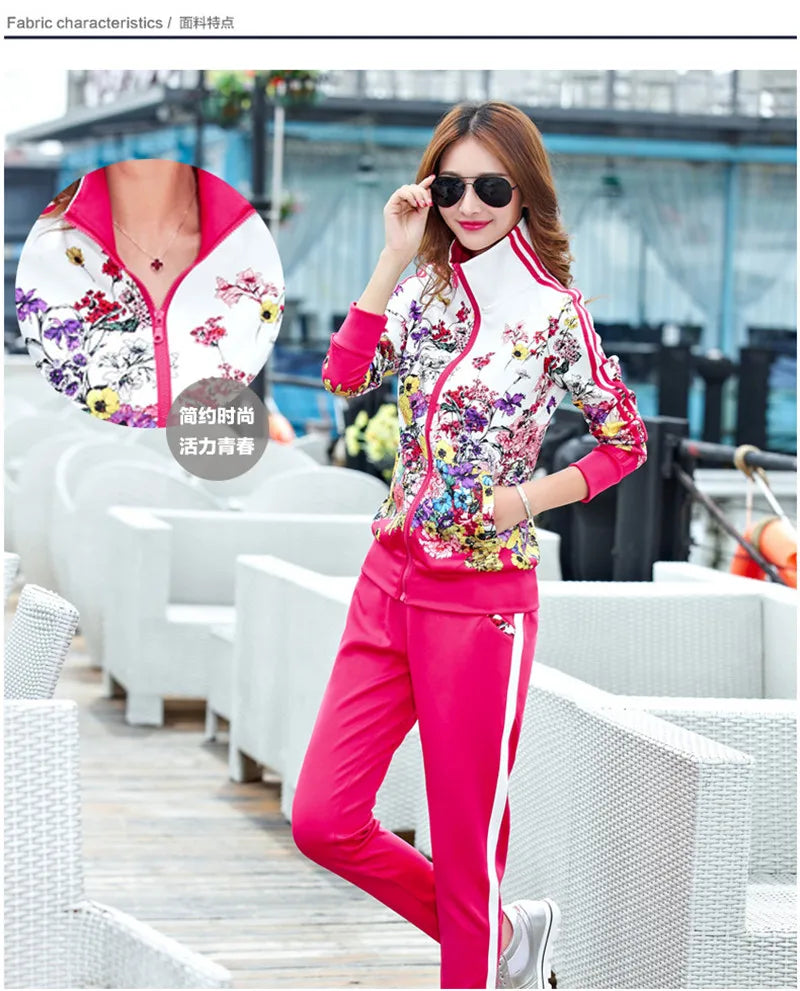 Maxy Women's Casual Sports Suits Spring Fall Print PacketLight Pants Two Sets Lady Sportswear Suit Tracksuits Set 2PCS 6XL W03