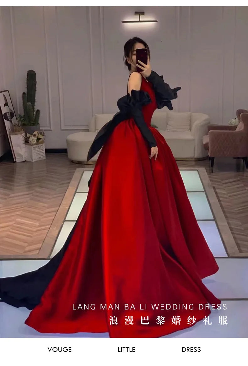 Babs Elegant Red Trailing Wedding Dresses Women Sexy Backless Long A-line Formal Party Prom Gown Robe de soiree