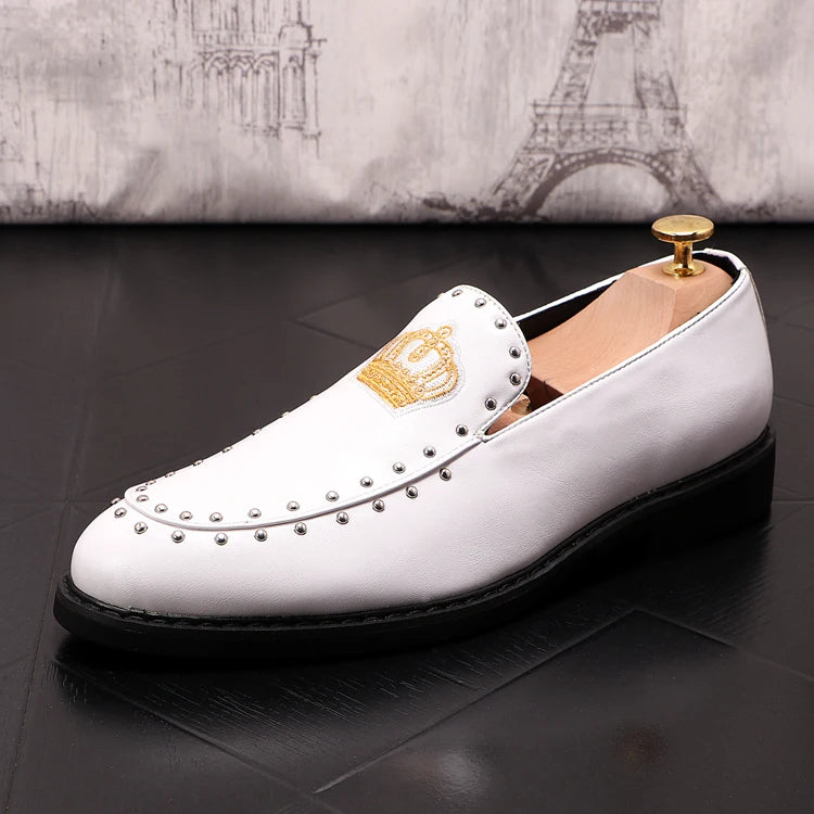 Visco New Luxury Royal Style Men Handmade Embroidery Crown Pattern Exotic Designer Loafers Fashion Brand Casual Wedding Dress Shoes
