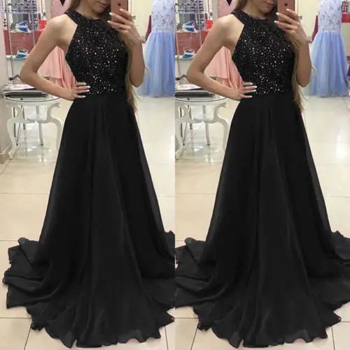 Amay Women's Retro Evening Dress Sexy Ladies Sleeveless Bodycon Sequin Tulle Long Dress Wedding Ball Gown Party Formal Dress